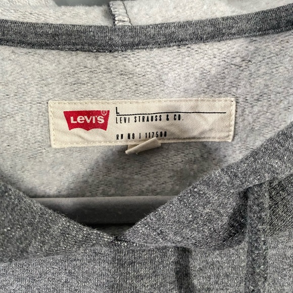 Vintage Levis 90s Men's Fleece Logo Hoodie Gray - Picture 3 of 5